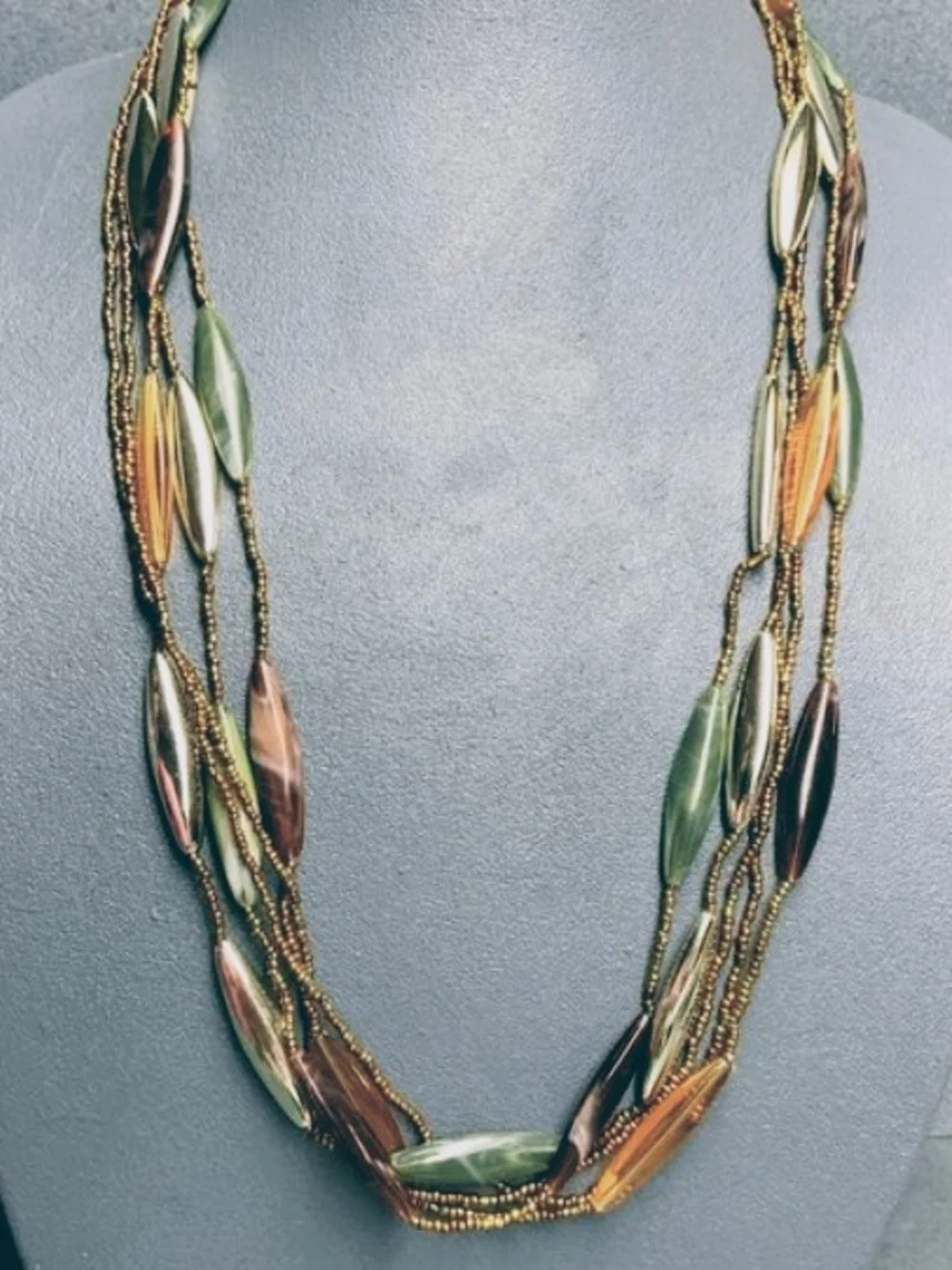 Vintage Multi-Strand Bead Statement Necklace – Earth Tone Long Layered Necklace